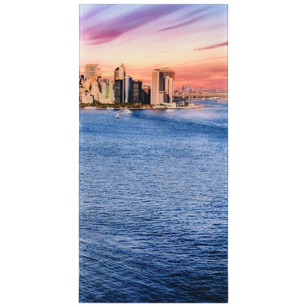 Empire Art Direct 72 in. x 36 in. New York View C Frameless Free Floating Reverse Printed Tempered Art Glass Wall Art