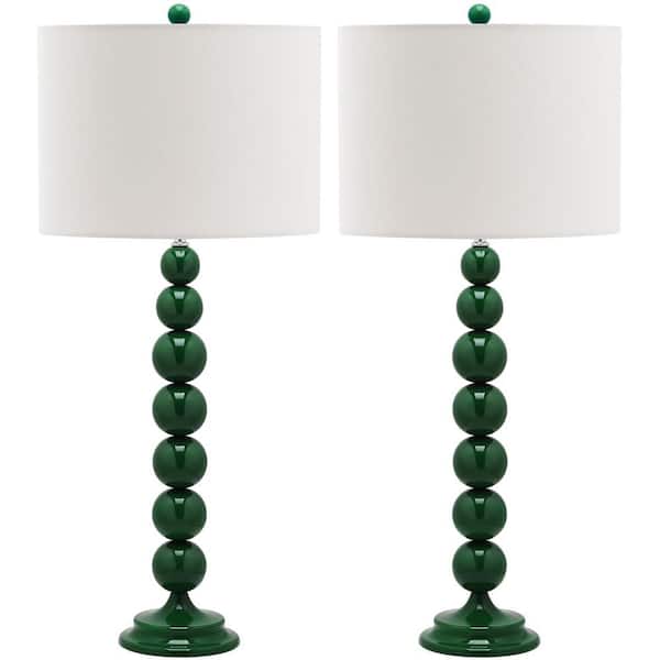 Safavieh Jenna 31 in. Dark Emerald Green Stacked Ball Table Lamp with Off-White Shade (Set of 2)