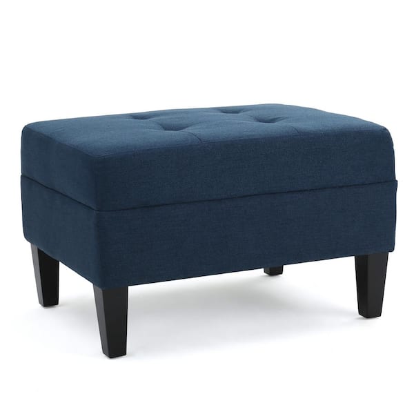 Noble House Zahra Dark Blue Tufted Fabric Ottoman