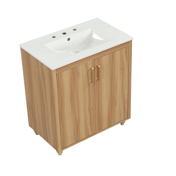 OLUMAT 30 in. W x 18 in. D x 34 in. H Single Sink Bath Vanity in Natural with White Ceramic Top