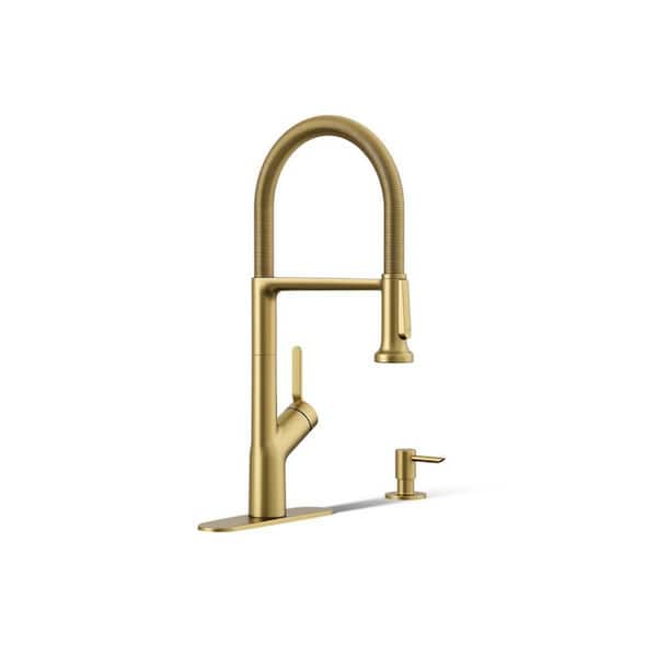 Setra Single-Handle Semi-Professional Kitchen Sink Faucet with Soap Dispenser in Vibrant Brushed Moderne Brass