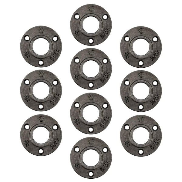 PIPE DECOR 1 in. x 3 in. Black Iron Round Mini Floor Flange Fitting (10-Pack)