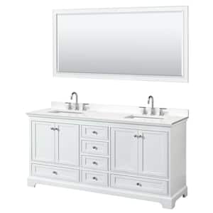 Deborah 72 in. W x 22 in. D x 35 in. H Double Bath Vanity in White with White Quartz Top and 70 in. Mirror