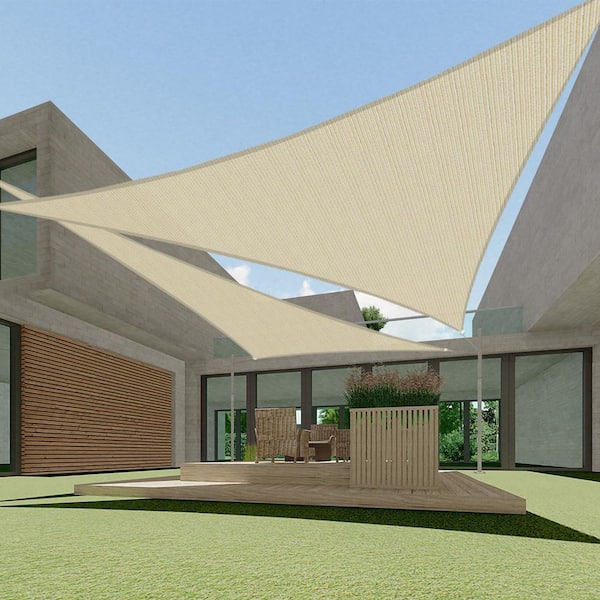 15 ft. x 15 ft. x 15 ft. HDPE Sun Shade Sail Triangle Canopy Shades for Outdoor, Fabric Blockage 95% UV Resistant, Beige