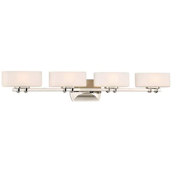 Minka Lavery Drury 36.25 in. 4-Light Polished Nickel LED Vanity Light Bar with Etched Opal Glass Shades