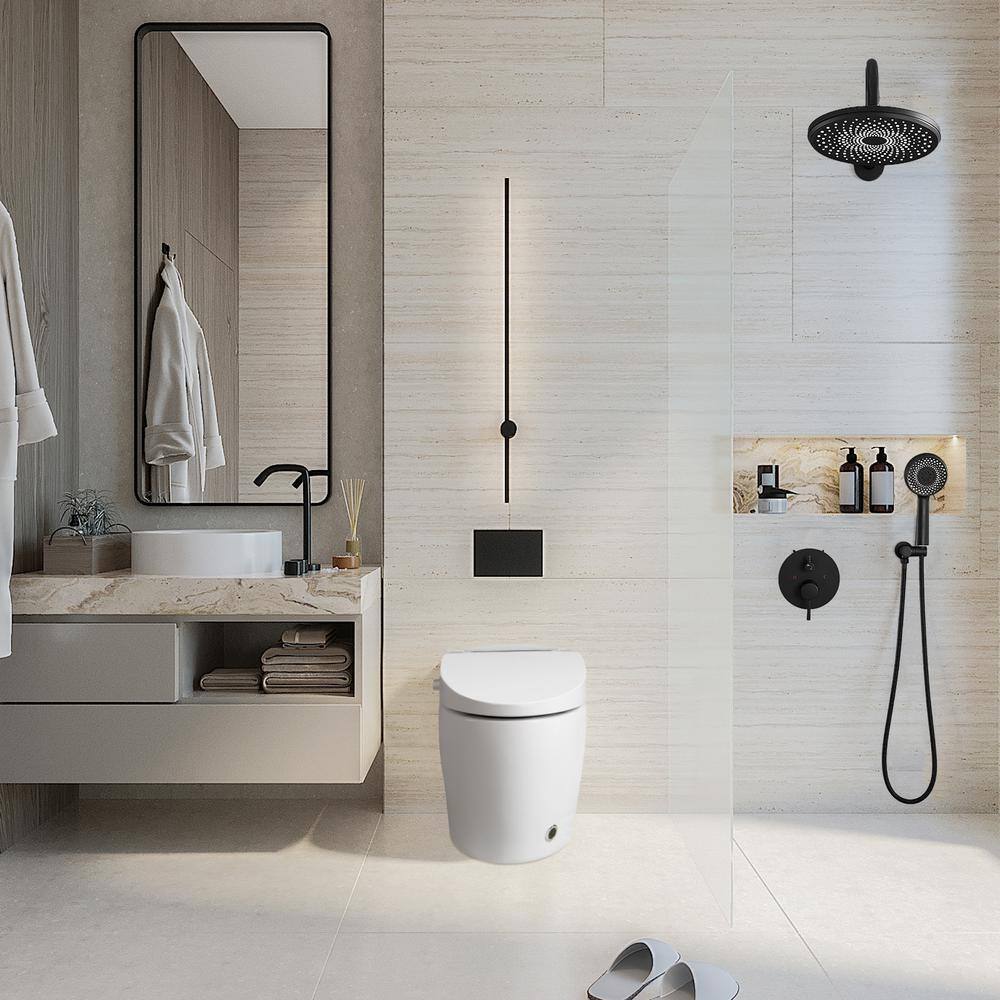 White Elongated Smart Toilet with Heated Bidet Seat and Remote