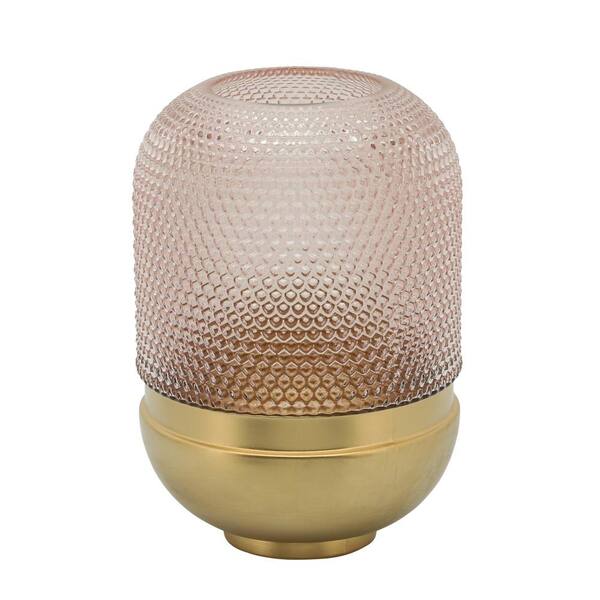 Liv & Skye 11 in. Pink/Gold Glass Textured Dots Decorative Vase