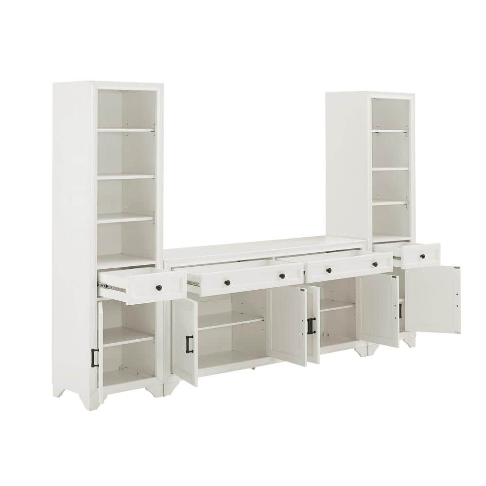 Distressed White 3-Piece Sideboard and Bookcase Set