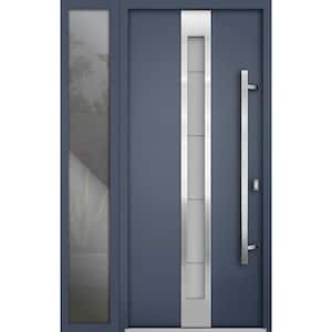 48 in. x 80 in. Left-Hand/Inswing Sidelight Frosted Glass Gray Graphite Steel Prehung Front Door with Hardware