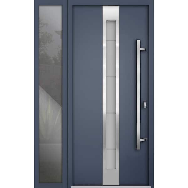 VDOMDOORS 48 in. x 80 in. Left-Hand/Inswing Sidelight Frosted Glass Gray Graphite Steel Prehung Front Door with Hardware