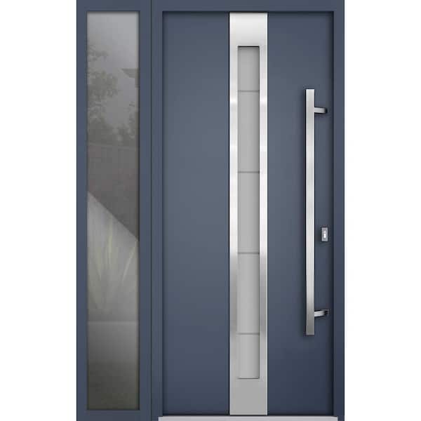 VDOMDOORS 50 in. x 80 in. Left-Hand/Inswing Sidelight Frosted Glass Gray Graphite Steel Prehung Front Door with Hardware