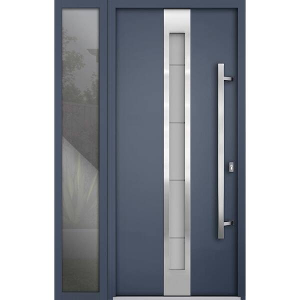 VDOMDOORS 52 in. x 80 in. Left-Hand/Inswing Sidelight Frosted Glass Gray Graphite Steel Prehung Front Door with Hardware