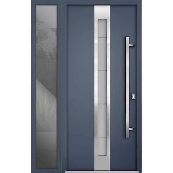 VDOMDOORS 52 in. x 80 in. Left-Hand/Inswing Sidelight Frosted Glass Gray Graphite Steel Prehung Front Door with Hardware