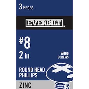 #8 x 2 in. Zinc Plated Phillips Round Head Wood Screw (3-Pack)