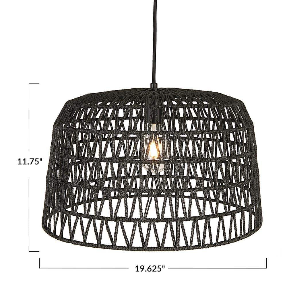 Farmhouse Black Woven Paper Rope LED Chandelier, 20.5"