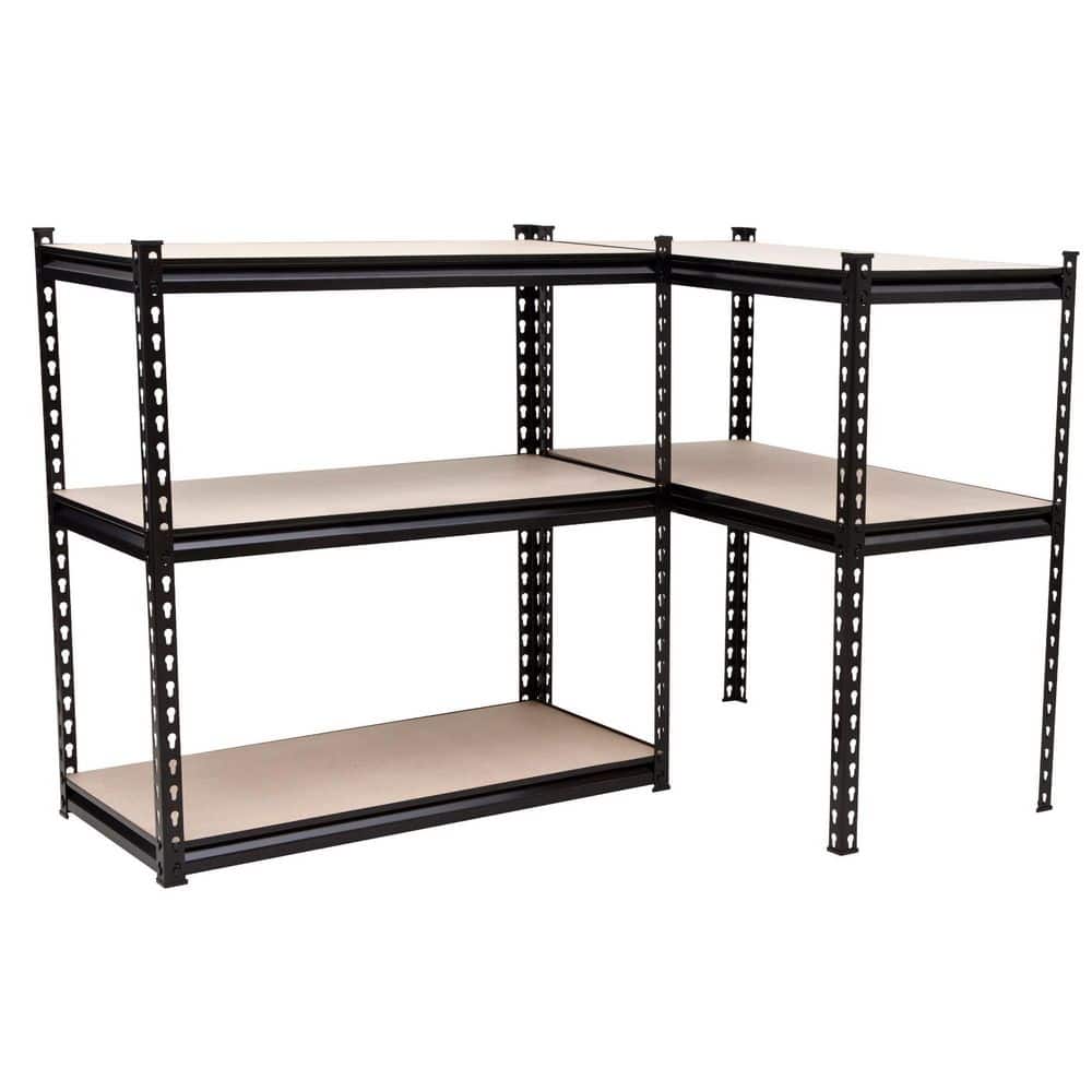 Adjustable 5-Tier Black Metal and Wood Storage Shelving