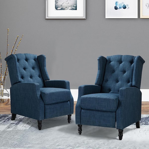 JAYDEN CREATION Carina Navy Manual Recliner with Tufted Back (Set of 2 ...