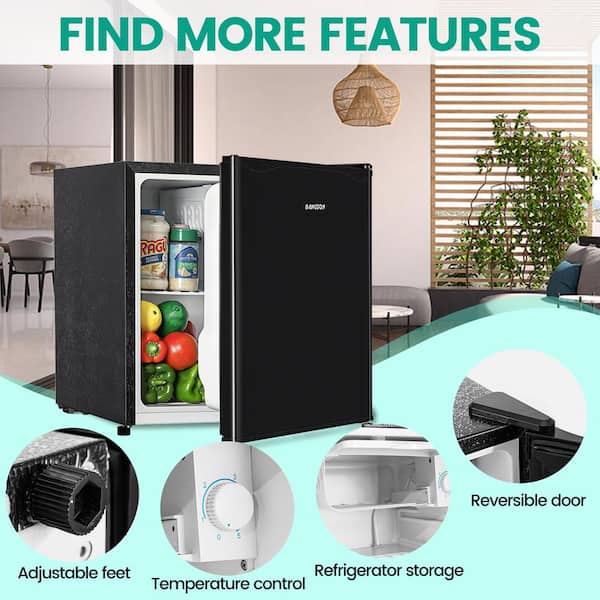 18.91 in. 1.6 cu. ft. Mini Refrigerator in Black with freezer Adjustable Temperature, Leveling Legs and Reversible