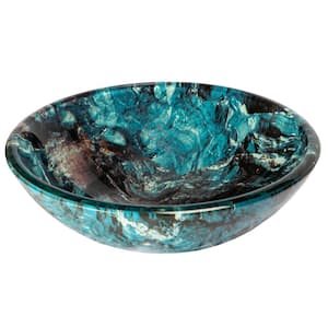 DECOLAV 1035-BL Round Clamshell Natural Glass Vessel Sink Blue 17-Inch