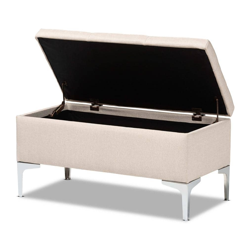 Baxton Studio Mabel Beige and Silver Storage Ottoman