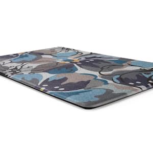 Blue 18 in. x 30 in. Modern Large Floral Anti Fatigue Standing Mat