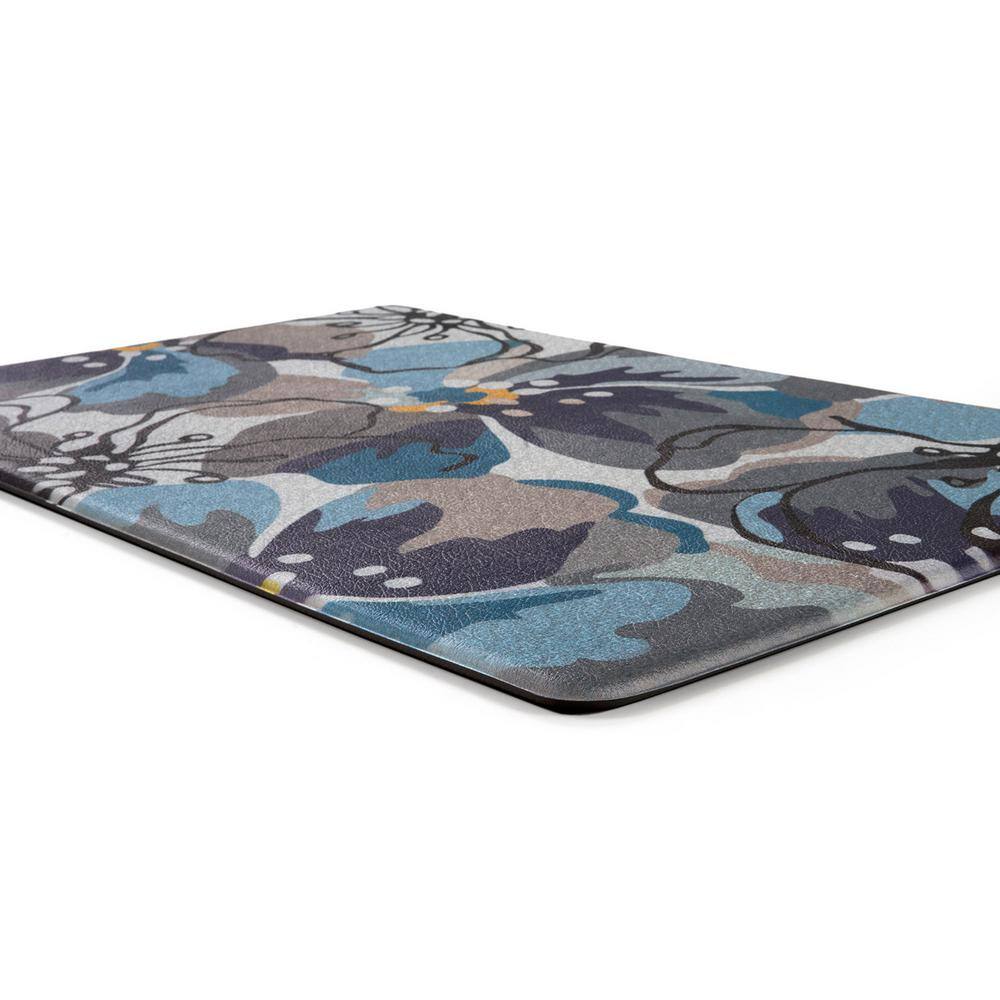 Blue and Gray Floral Anti-Fatigue Standing Mat 18" x 47"