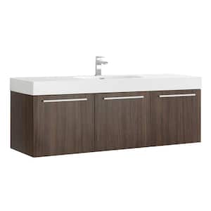 Vista 60 in. Modern Wall Hung Bath Vanity in Walnut with Vanity Top in White with White Basin