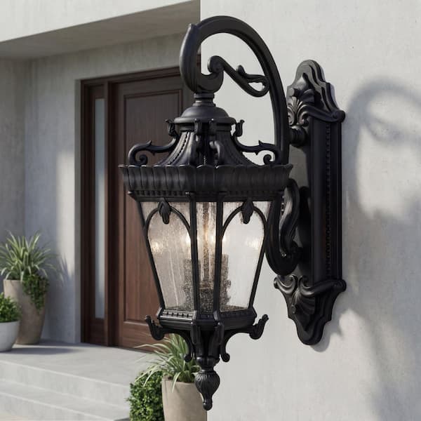 Tournai 2-Light Textured Black Outdoor Hardwired Wall Lantern Sconce with No Bulbs Included (1-Pack)