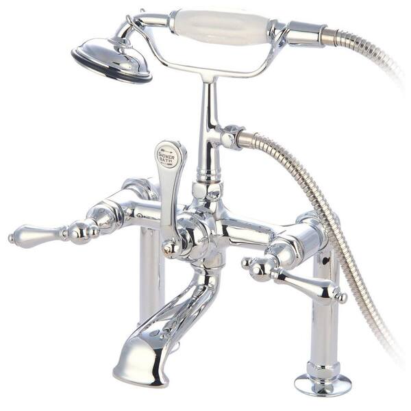 Aqua Eden Lever 3-Handle Deck-Mount High-Risers Claw Foot Tub Faucet with Handshower in Polished Chrome