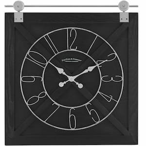 29 in. x 27 in. Black Farmstead Barn Door Wall Clock