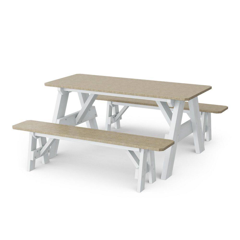 Heritage 72 in. Weathered Wood and White Rectangle HDPE Plastic Picnic Table with Detached Benches Seats 6 People price history on PriceWatchPro