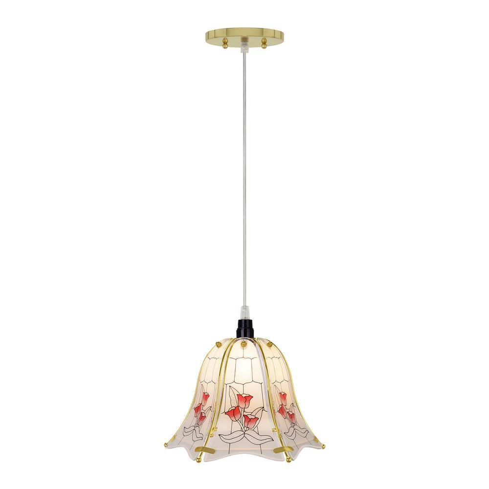 1-Light Polished Brass Mini Pendant with Floral Pattern Glass Shade price history on PriceWatchPro