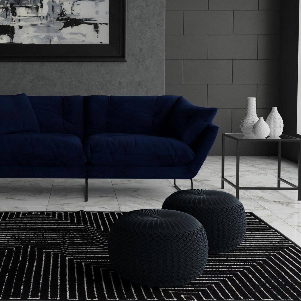 Grafton Luxurious Dark Blue Velvet Tufted Round Pouf