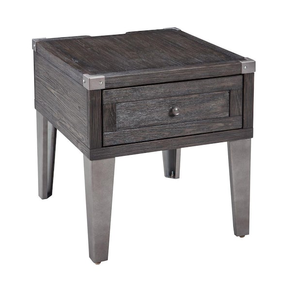 Benjara 22.38 in. Gray Rectangle Wood End Table with Metal Corner