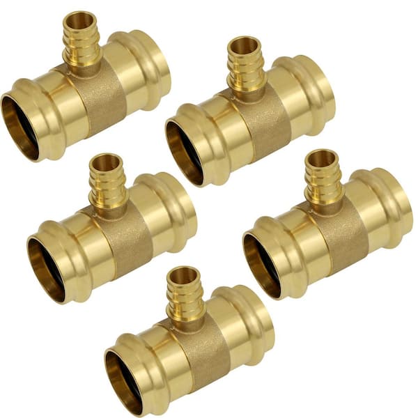 PLUMBFLEX 3/4 in. Pex A x 1-1/2 in. Press Lead Free Brass Tee Pipe Fitting (Pack of 5)
