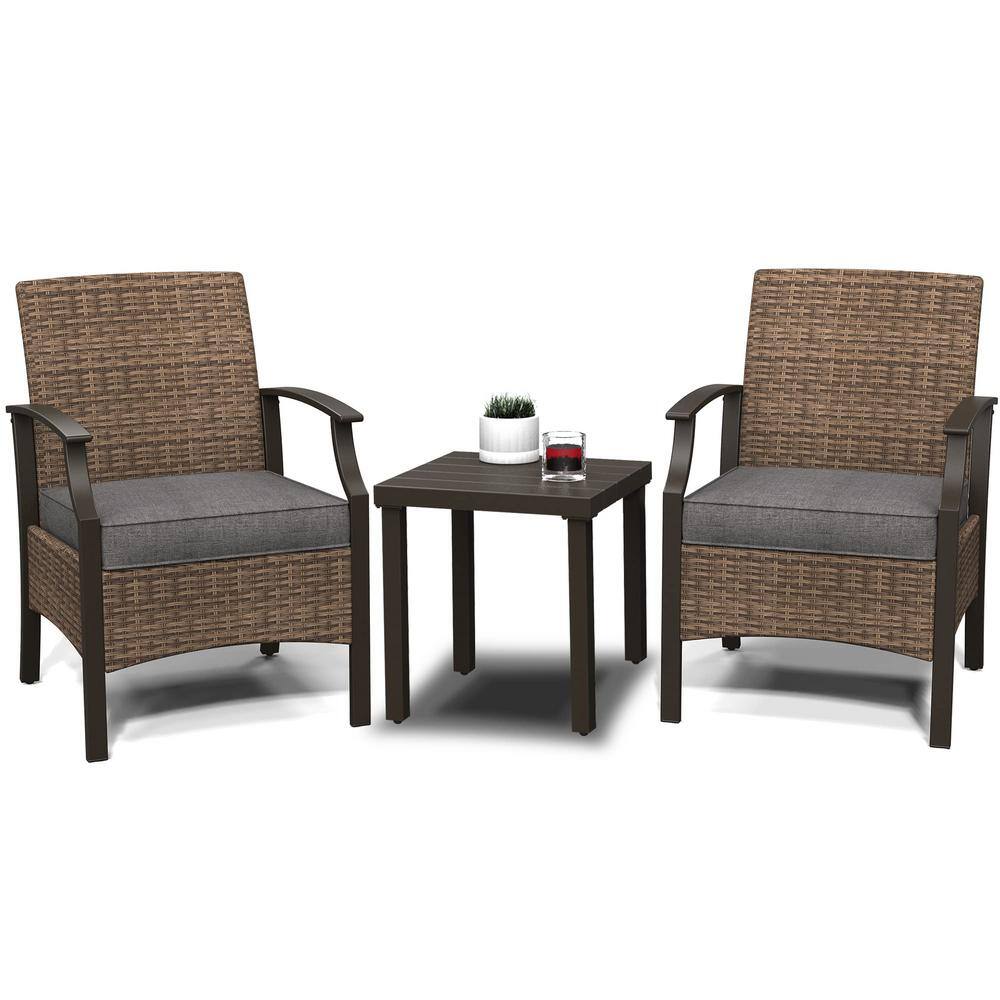 Drak Grey 3-Piece Metal Outdoor Bistro Set with Front Seat Baffle and Grey Cushions price history on PriceWatchPro