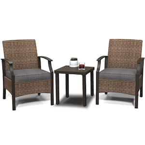 Drak Grey 3-Piece Metal Outdoor Bistro Set with Front Seat Baffle and Grey Cushions