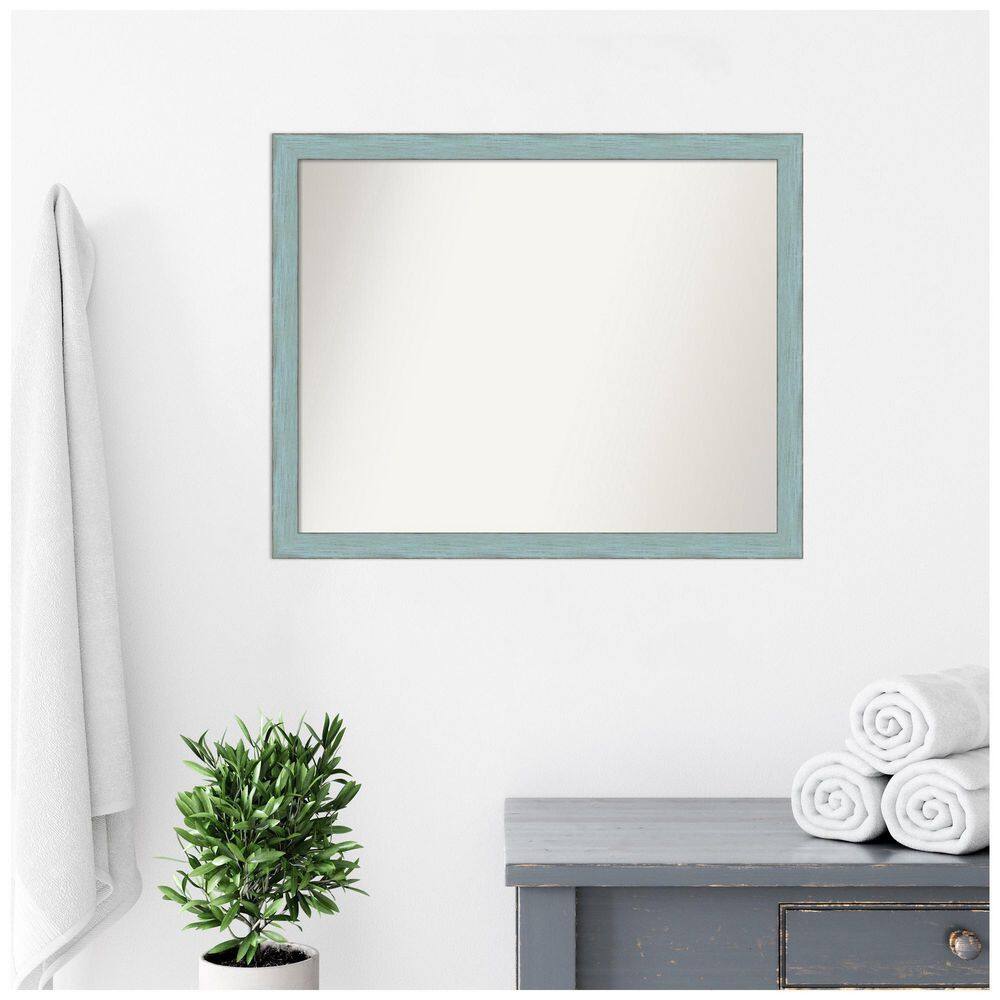 Sky Blue Rustic Wood Rectangular Bathroom Wall Mirror