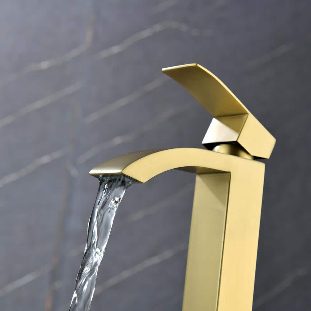 Brushed Gold Tall Brass Single Handle Vessel Faucet