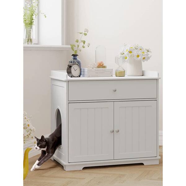 DINZI LVJ Litter Box Enclosure Furniture, Hidden Litter Box with Good  Ventilation, Litter Box Cabinet, Wooden Cat Washroom Fit Most of Litter  Box