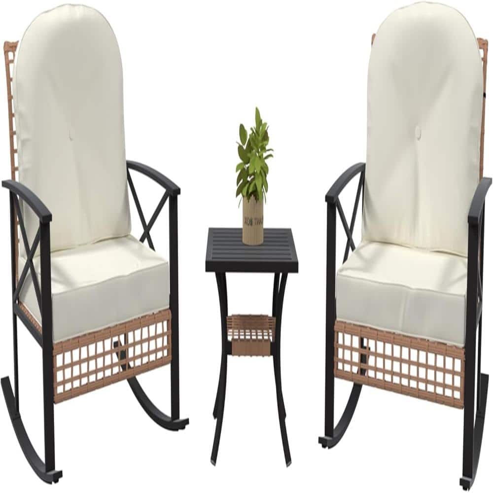 Patio Furniture Set 3 Piece, Rattan Rocking Bistro Table and Chairs Set of 2 price history on PriceWatchPro