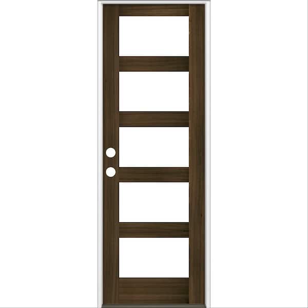 Krosswood Doors 32 in. x 96 in. Modern Hemlock Right-Hand/Inswing 5-Lite Clear Glass Black Stain Wood Prehung Front Door