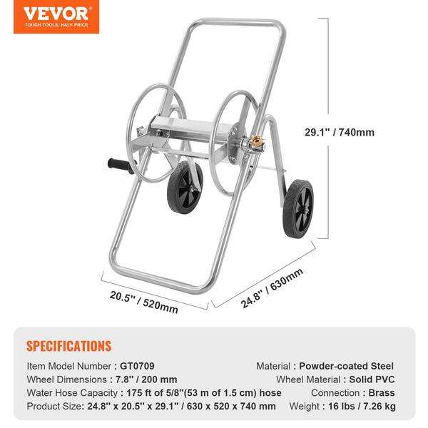 VEVOR Hose Reel Cart Hold Up to 175 ft. of 5/8 in. Hose (Hose Not Included), Garden Water Hose Carts Mobile Tools with Wheels, Silver