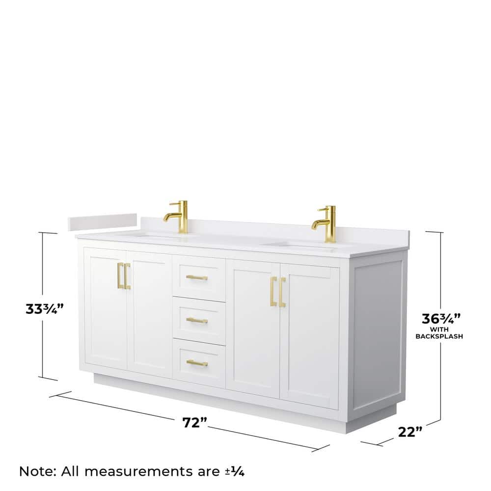 Wyndham Miranda 72'' White Double Vanity with Cultured Marble Top & Gold Trim