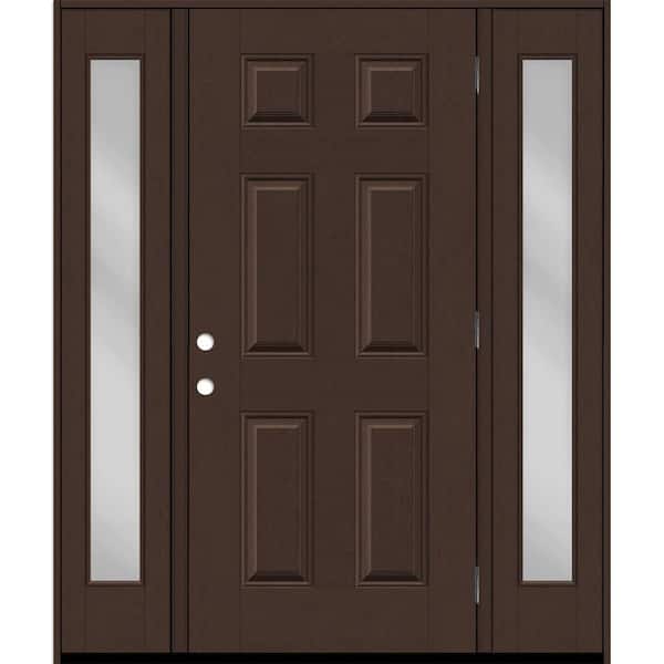 Steves & Sons Regency 60 in. x 80 in. 6-Panel LHOS Chestnut Stain Mahogany Fiberglass Prehung Front Door Clear 10 in. SLs 4-9/16