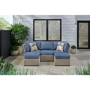 Salisbury 5-Piece Outdoor Sectional with Natural Frame Finish and Lake Cushions