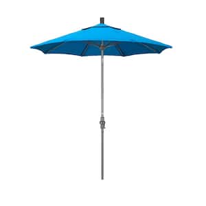 7.5 ft. Grey Aluminum Market Collar Tilt Crank Lift Patio Umbrella in Canvas Cyan Sunbrella