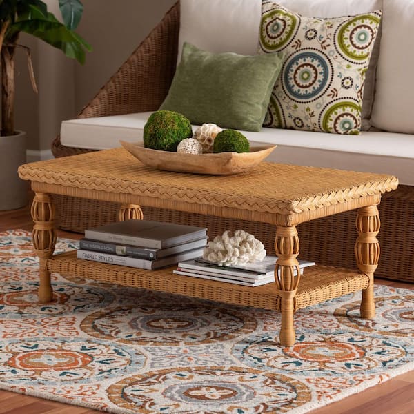 Dolby 39.8 in. Light Honey Rectangle Rattan/Wicker Coffee Table