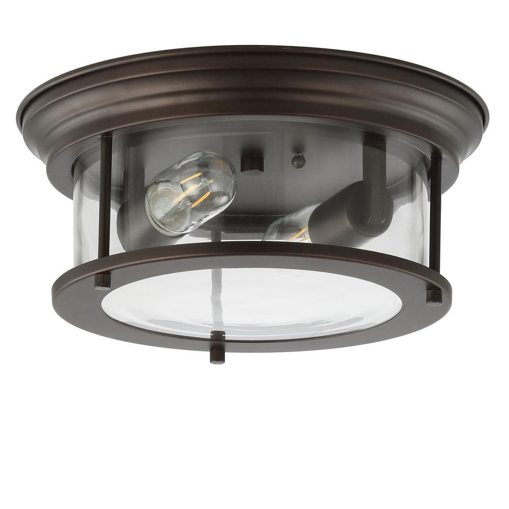 Elegant 13.25" Oil Rubbed Bronze Glass Drum Flush Mount LED Light