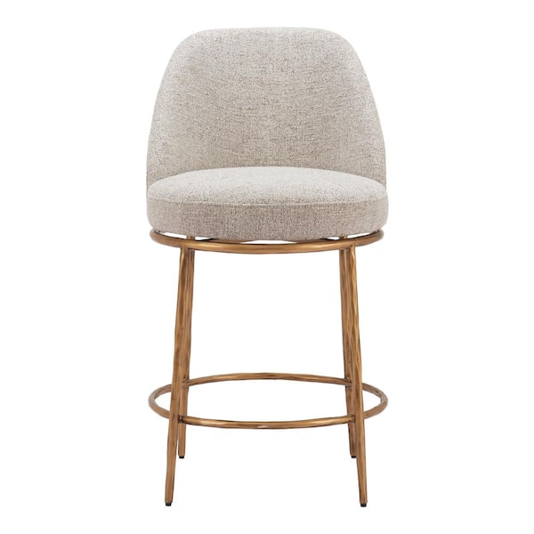 ZUO Nordhavn 24.4 in. Solid Back Beige and Gold Plywood Frame Swivel Counter Stool with 100% Polyester Seat (1 Stool)